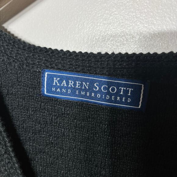 VTG Karen Scott Sweater Vest Hand Embroidered Black Halloween Fall Pumpkin XL - Picture 8 of 10